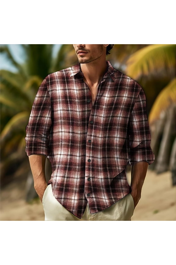 Wancir Men's Plaid Shirt Button Down Long Sleeve Regular-Fit Shacket Jacket Lapel Checked Oxford Gingham Shirts