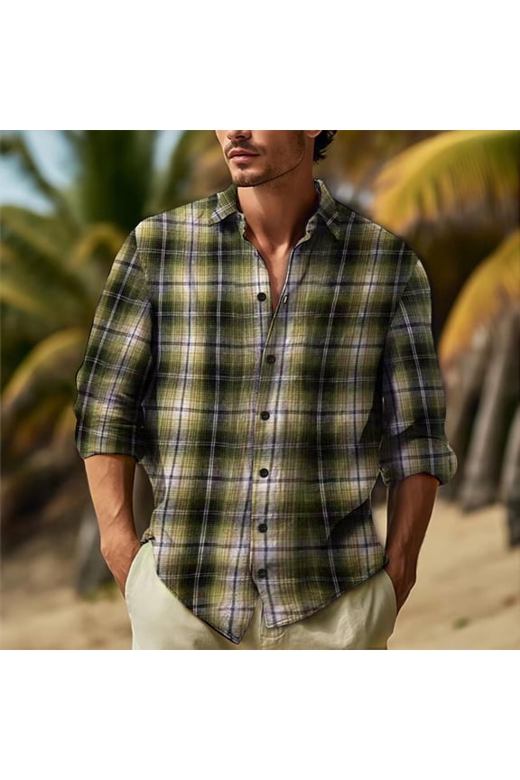 Wancir Men's Plaid Shirt Button Down Long Sleeve Regular-Fit Shacket Jacket Lapel Checked Oxford Gingham Shirts
