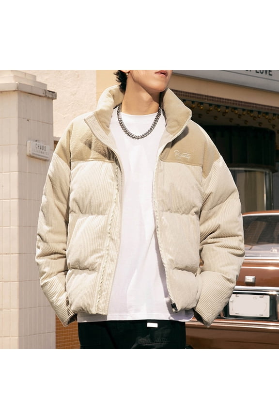 Wancir Men's Puffer Jacket Stand Collar Drop Shoulder Full Zip Jacket Quilted Coats Thick Warm Winter Coat Outwear