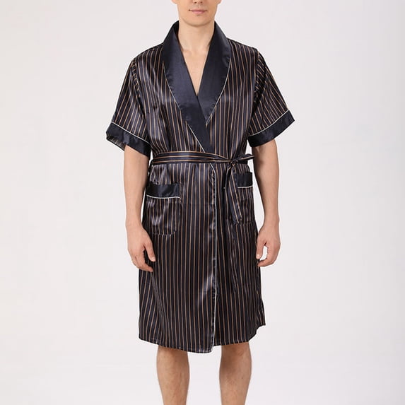 Wancir Men's Real Silk Robe Luxury Lightweight Bathrobe for Men Short Sleeve Mulberry Silk Sleepwear