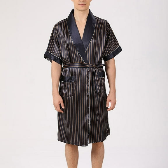 Wancir Men's Real Silk Robe Luxury Lightweight Bathrobe for Men Short Sleeve Mulberry Silk Sleepwear