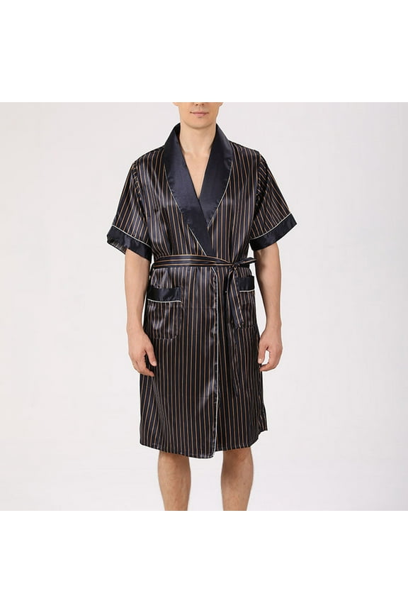 Wancir Men's Real Silk Robe Luxury Lightweight Bathrobe for Men Short Sleeve Mulberry Silk Sleepwear