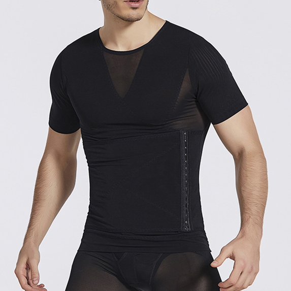 Wancir Men's Shapewear Tops Mesh Patchwork Short Sleeve Compression Muscle Shirt Slimming Body Shaper Undershirts
