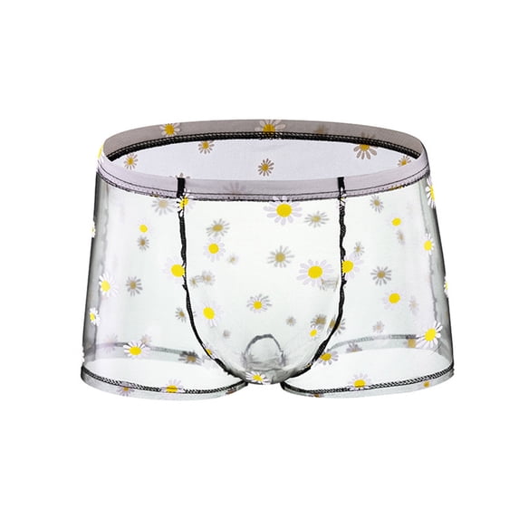 Wancir Men's Sheer Boxer Briefs Floral Daisy Print with Breathable Mesh Panels
