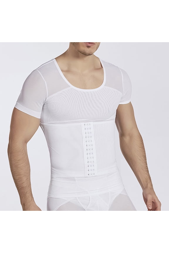 Wancir Men's Shapewear Tops Mesh Patchwork Short Sleeve Compression Muscle Shirt Slimming Body Shaper Undershirts