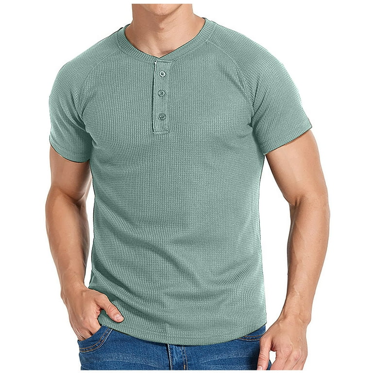 Wancir Men's Short Sleeve Henley T Shirts Casual Waffle Knit Shirt