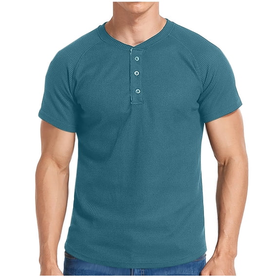 Wancir Men's Short Sleeve Henley T Shirts Casual Waffle Knit Shirt Summer Fashion Heavyweight Henley Button Tee