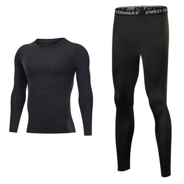 Wancir Men's Sports Running Set Compression Shirt + Pants Skin-Tight Long Sleeves Quick Dry Fitness Tracksuit Gym Yoga Suits