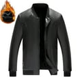 thumbnail image 1 of Wancir Men's Stand Collar Fleece Lined Bomber Faux Leather Jacket, 1 of 8