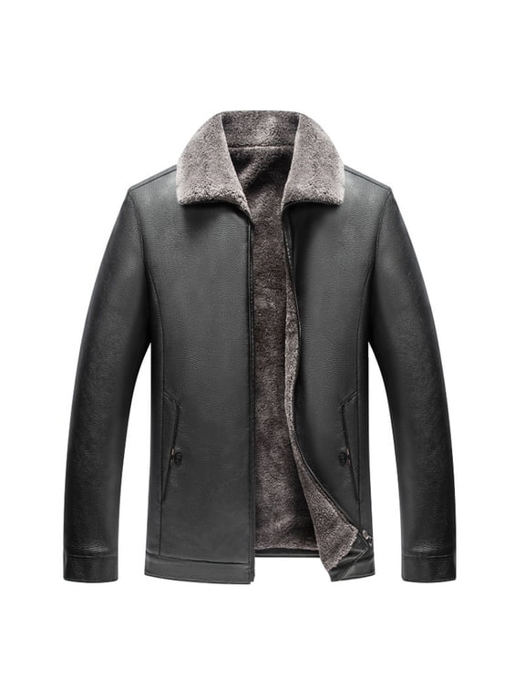 Wancir Men's Stand Collar Fleece Lined Bomber Faux Leather Jacket