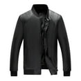thumbnail image 1 of Wancir Men's Stand Collar Fleece Lined Bomber Faux Leather Jacket, 1 of 9