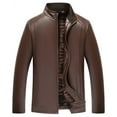 thumbnail image 1 of Wancir Men's Stand Collar Fleece Lined Bomber Faux Leather Jacket, 1 of 4
