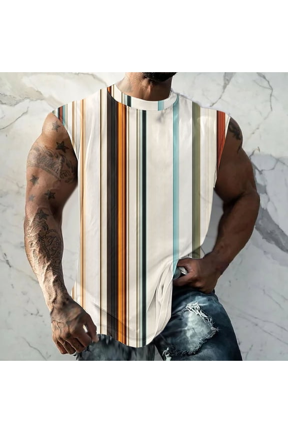 Wancir Men's Striped Tank Tops Sleeveless Workout Shirt Muscle Undershirt Tee