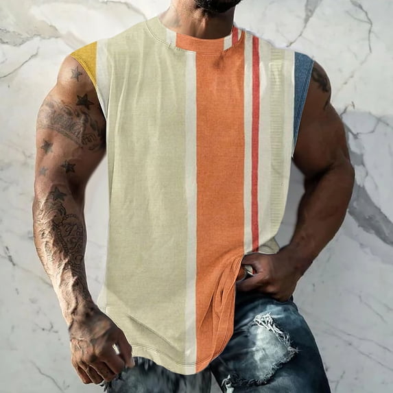 Wancir Men's Striped Tank Tops Sleeveless Workout Shirt Muscle Undershirt Tee