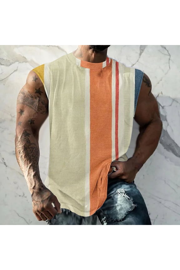 Wancir Men's Striped Tank Tops Sleeveless Workout Shirt Muscle Undershirt Tee