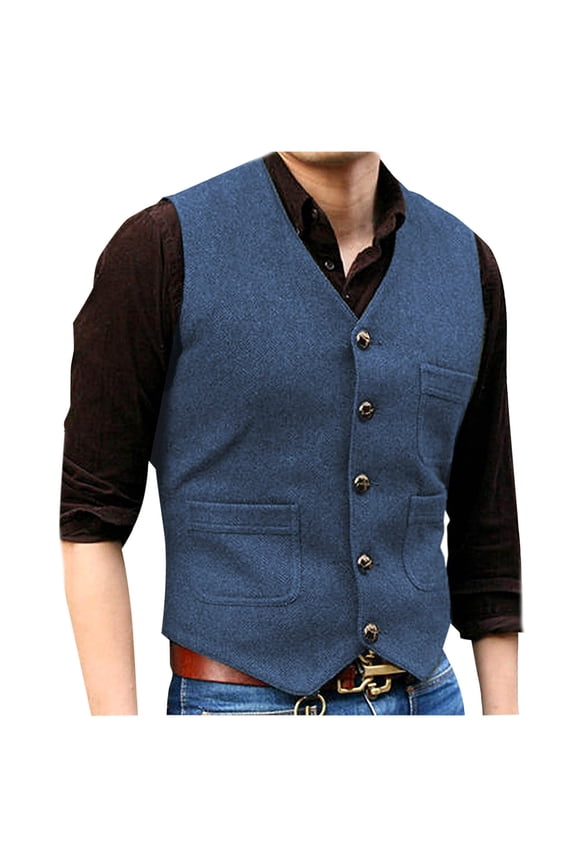 Wancir Men's Suede Leather Suit Vest V Neck Cowboy Vest Vintage 5 Snaps Western Vests Casual Waistcoat for Wedding Prom