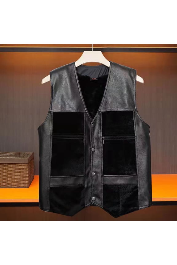 Wancir Men's Suede Leather Vest Casual V-Neck Single Breasted Slim Fit Western Cowboy Vest with Pockets