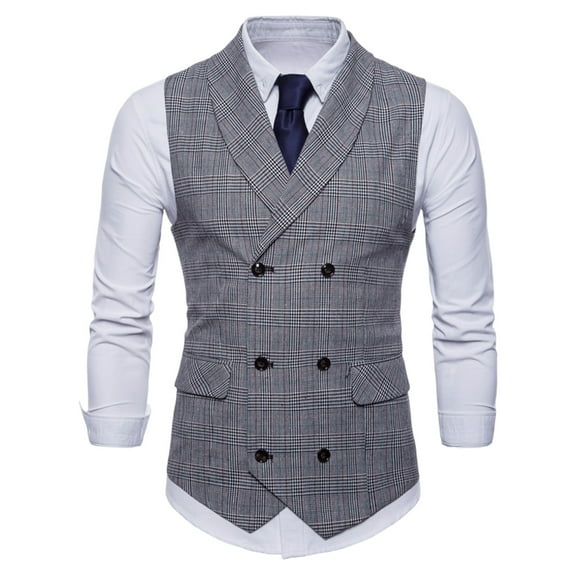Wancir Men's Suit Vest Plaid Dress Vest for Men Slim Fit Formal Business Waistcoat Tuxedo V-Ncek Solid Vest for Wedding