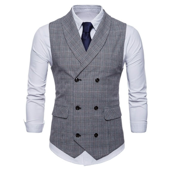 Wancir Men's Suit Vest Plaid Dress Vest for Men Slim Fit Formal Business Waistcoat Tuxedo V-Ncek Solid Vest for Wedding