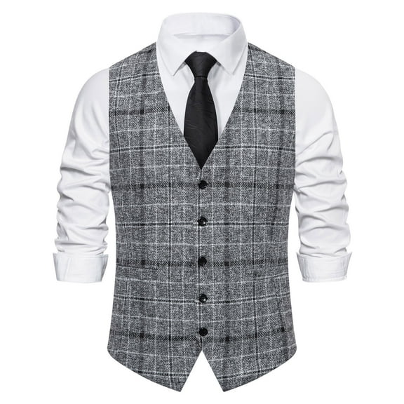 Wancir Men's Suit Vest Plaid Dress Vest for Men Slim Fit Formal Business Waistcoat Tuxedo V-Ncek Solid Vest for Wedding