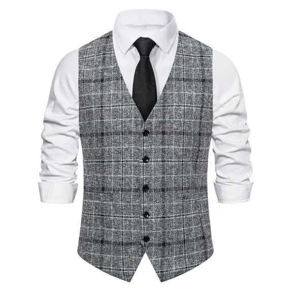 Wancir Men's Suit Vest Plaid Dress Vest for Men Slim Fit Formal Business Waistcoat Tuxedo V-Ncek Solid Vest for Wedding