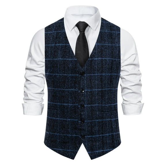 Wancir Men's Suit Vest Plaid Dress Vest for Men Slim Fit Formal Business Waistcoat Tuxedo V-Ncek Solid Vest for Wedding