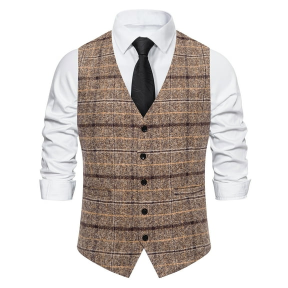 Wancir Men's Suit Vest Plaid Dress Vest for Men Slim Fit Formal Business Waistcoat Tuxedo V-Ncek Solid Vest for Wedding
