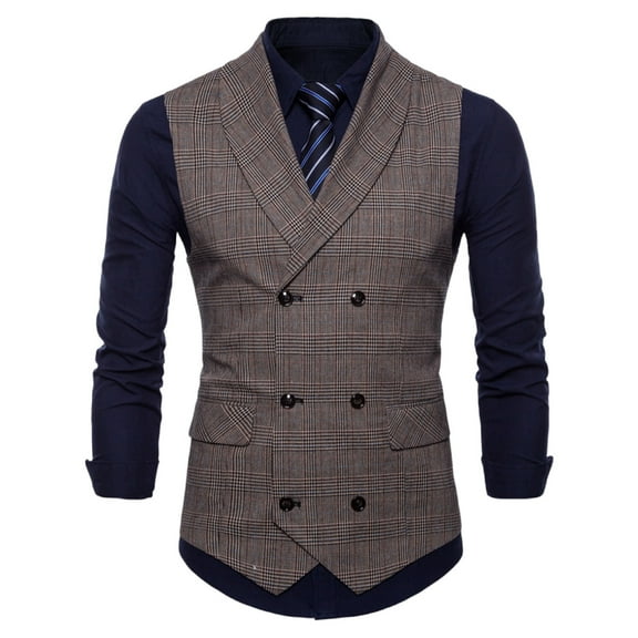 Wancir Men's Suit Vest Plaid Dress Vest for Men Slim Fit Formal Business Waistcoat Tuxedo V-Ncek Solid Vest for Wedding