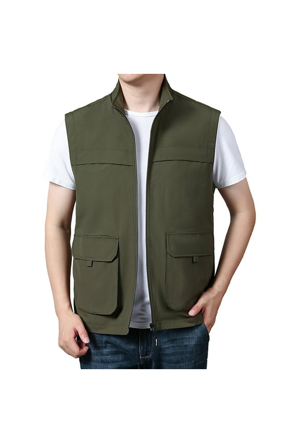 Wancir Men's Summer Cargo Utility Vest Multi Pockets Sleeveless Jacket for Fishing Travel Photo S-2XL