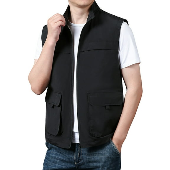 Wancir Men's Summer Cargo Utility Vest Multi Pockets Sleeveless Jacket for Fishing Travel Photo S-2XL