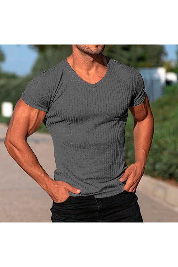 Wancir Men's V-Neck Compression Shirts Quick Dry Short Sleeve T-Shirts Sports Undershirts Baselayer Tee Tops