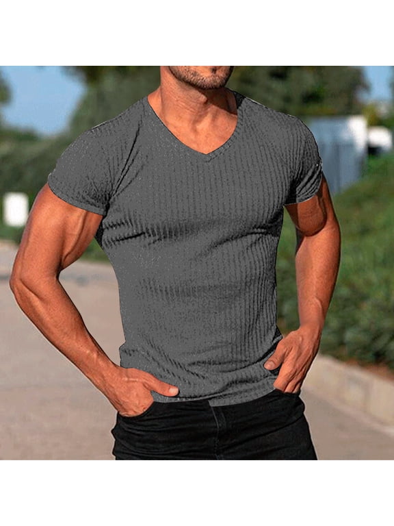 Wancir Men's V-Neck Compression Shirts Quick Dry Short Sleeve T-Shirts Sports Undershirts Baselayer Tee Tops
