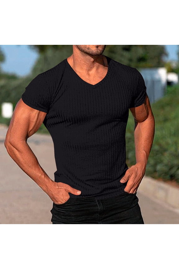 Wancir Men's V-Neck Compression Shirts Quick Dry Short Sleeve T-Shirts Sports Undershirts Baselayer Tee Tops