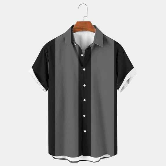 Wancir Men's Vintage Bowling Shirts 1950s Casual Short Sleeve Button Up Contrast Shirt Summer Color Block Cuban Shirts