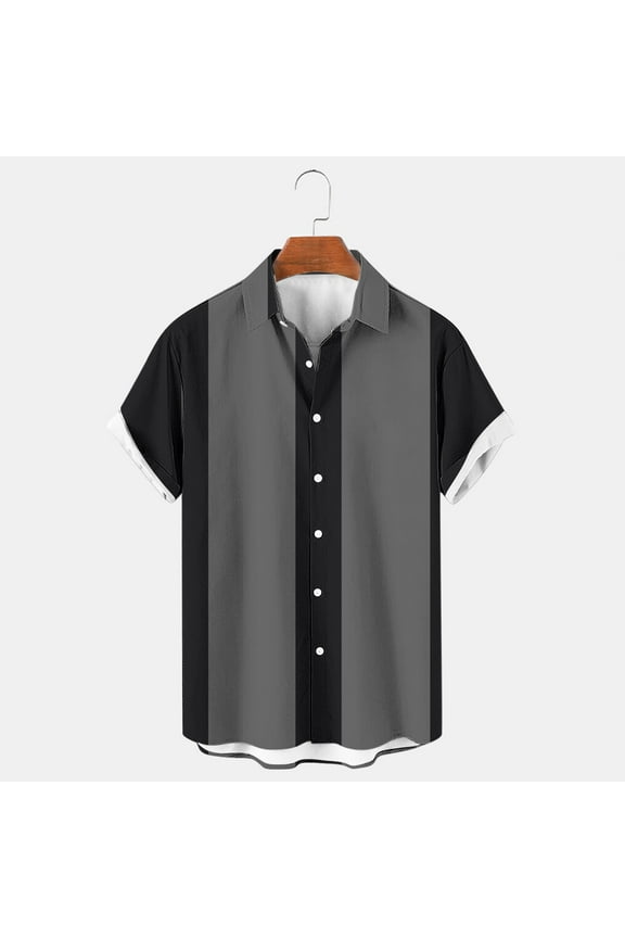 Wancir Men's Vintage Bowling Shirts 1950s Casual Short Sleeve Button Up Contrast Shirt Summer Color Block Cuban Shirts