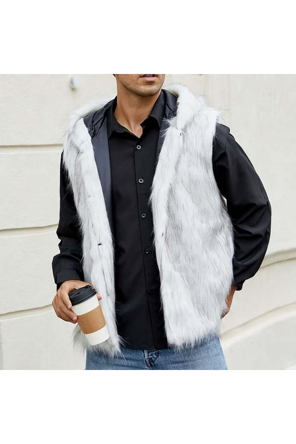 Wancir Men's Warm Faux Fur Hooded Waistcoat Short Vest Jacket Coat Sleeveless Outwear