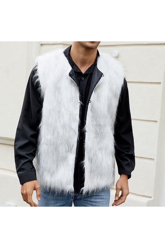 Wancir Men's Warm Faux Fur Hooded Waistcoat Short Vest Jacket Coat Sleeveless Outwear