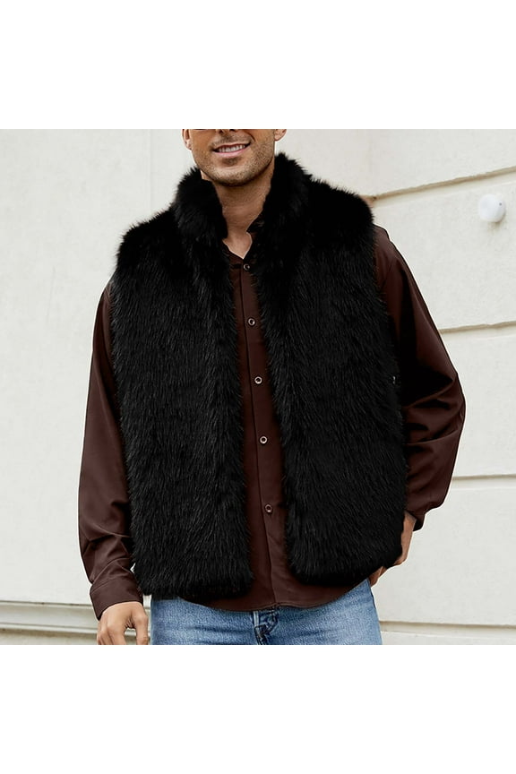 Wancir Men's Warm Faux Fur Hooded Waistcoat Short Vest Jacket Coat Sleeveless Outwear