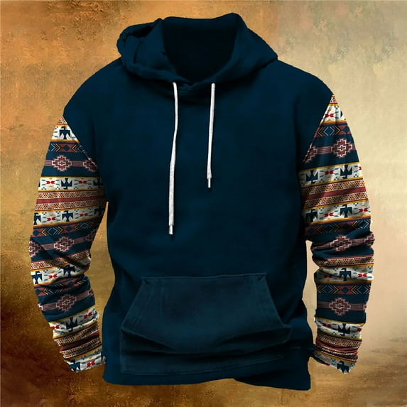 Wancir Men's Western Hoodie Aztec Cowboy Hooded Sweatshirt Country Graphic Print Oversized Pullover Shirts with Pocket