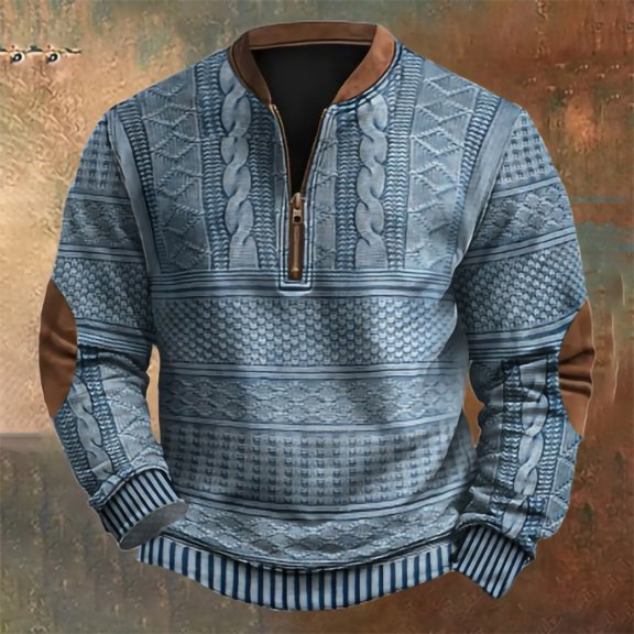 Wancir Mens 1/4 Zipper Fleece Sherpa Pullover Sweatshirt Ethnic Aztec Printed Fall Winter Unisex Hoodie Tops