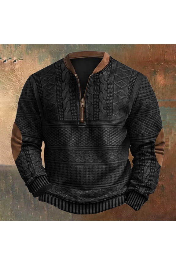 Wancir Mens 1/4 Zipper Fleece Sherpa Pullover Sweatshirt Ethnic Aztec Printed Fall Winter Unisex Hoodie Tops