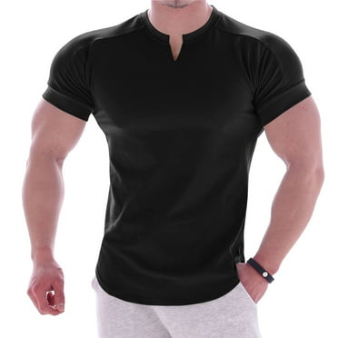 Wancir Mens Athletic Shirts Short Sleeve Muscle Fit Workout Shirts Summer Casual Slit Crewneck Running Gym Sport Shirt