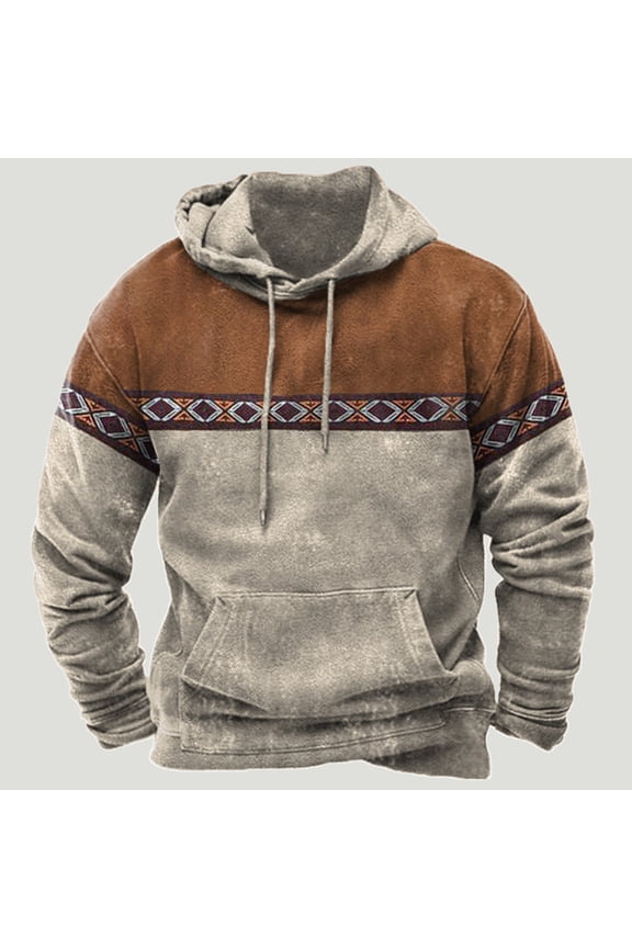 Wancir Mens Aztec Hoodie Western Cowboy Hooded Sweatshirt Country Graphic Print Oversized Pullover Shirts with Pocket