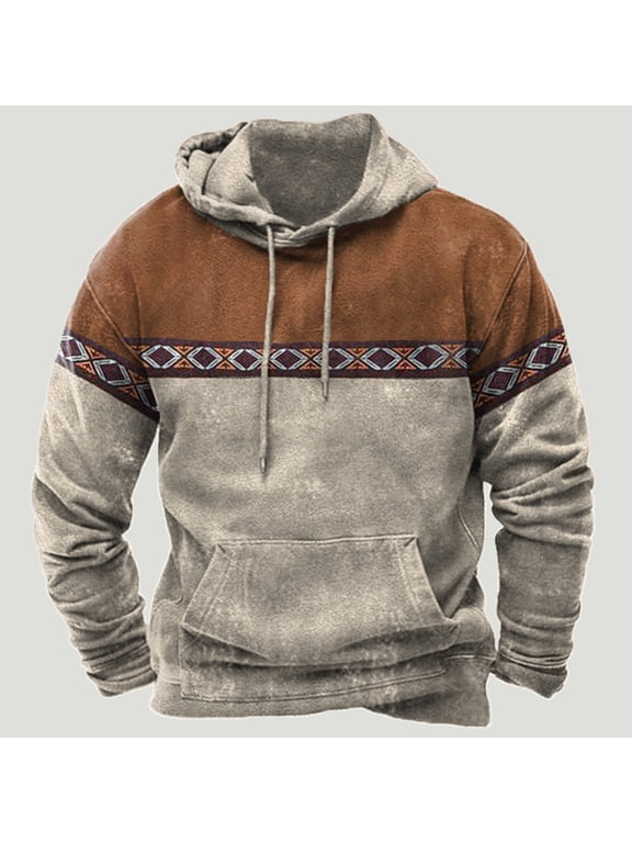 Wancir Mens Aztec Hoodie Western Cowboy Hooded Sweatshirt Country Graphic Print Oversized Pullover Shirts with Pocket