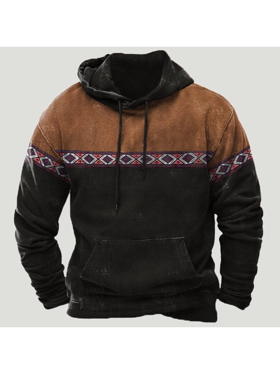 Wancir Mens Aztec Hoodie Western Cowboy Hooded Sweatshirt Country Graphic Print Oversized Pullover Shirts with Pocket