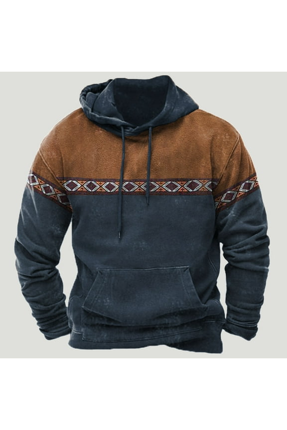 Wancir Mens Aztec Hoodie Western Cowboy Hooded Sweatshirt Country Graphic Print Oversized Pullover Shirts with Pocket