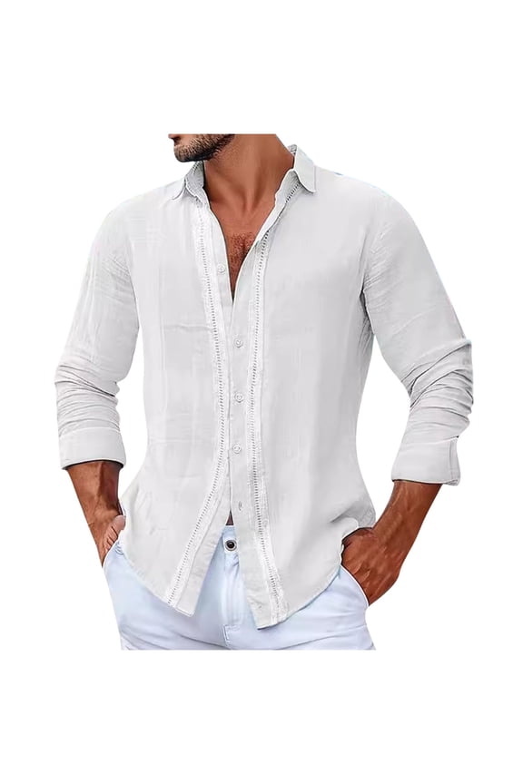 Wancir Mens Casual Button Down Shirts Long Sleeve Untucked Shirts Regular Fit Linen Shirt Lightweight Shirt Men Tops