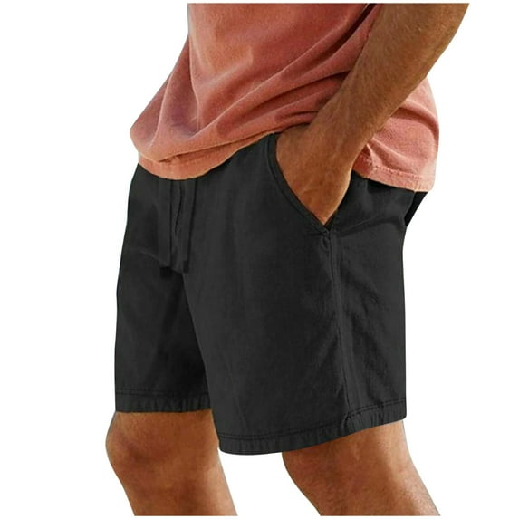 Wancir Mens Cotton Linen Shorts Casual Drawstring 7inch Inseam Shorts Stretch Summer Beach Wear