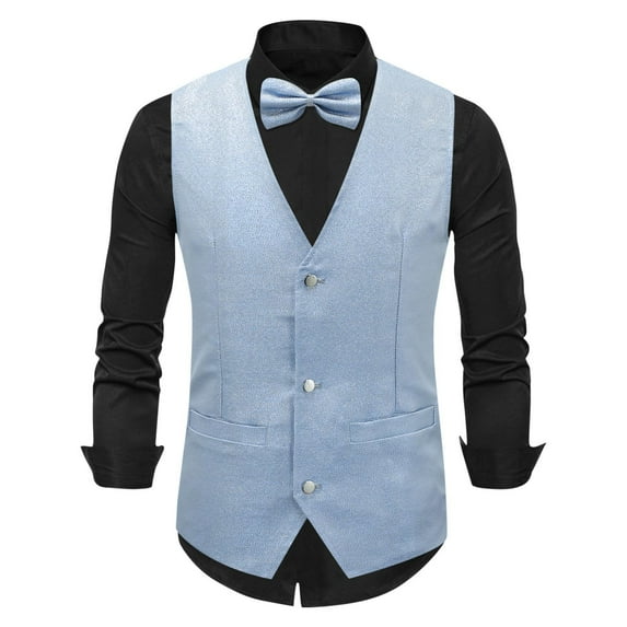 Wancir Mens Formal Suit Vest Striped Casual V-neck Slim Fit Solid Color Waistcoat for Wedding Party Tuxedo