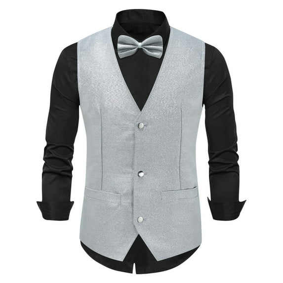 Wancir Mens Formal Suit Vest Striped Casual V-neck Slim Fit Solid Color Waistcoat for Wedding Party Tuxedo